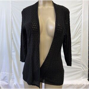 Kim Rogers Blue Space Dye Open Front Cardigan Swim Cover Up Knit Women's Small